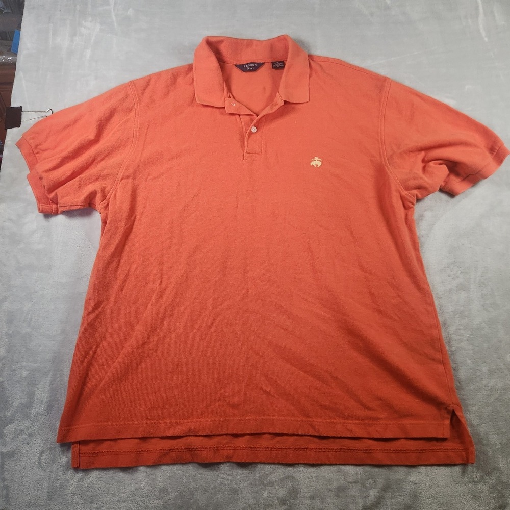 BROOKS SPORT Polo Shirt Mens XL Vintage Polo Golf Pique Cotton Orange